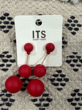 Red Dangle Bead Drop Earrings